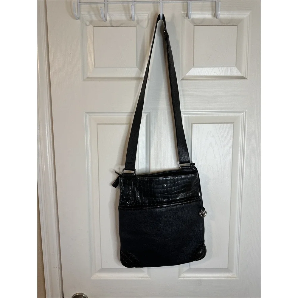 Brighton Black Pebble Leather & Patent Leather Crossbody Purse